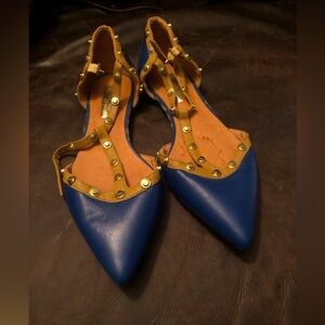 Halogen Olson Pointed T Strap D'Orsay Flats 4.5 M Royal Blue